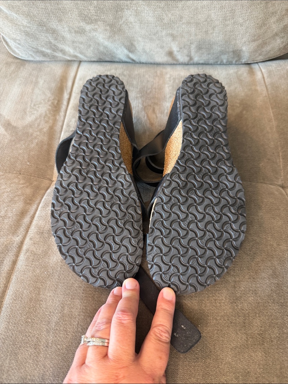 Birkenstock Black Leather Strappy Cork Wedge Sandals - Picture 5 of 9